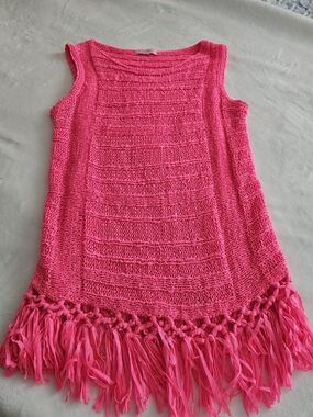 Lilly Pulitzer Neon Pink Open-Knit Fringe Top
